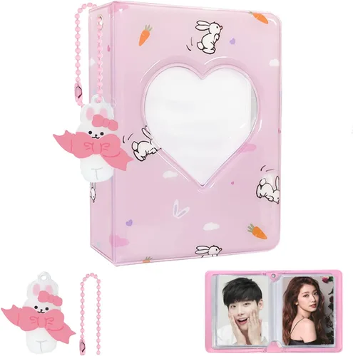 Vista 8 de Kpop - Portatarjetas para tarjetas fotográficas de 3 pulgadas, color negro, mini álbum con bonito colgante, 40 bolsillos, 20 páginas