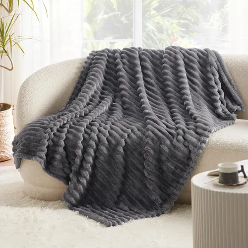 Vista 3 de Bedsure Tamaño de la manta de forro polar (gris oscuro y beige)