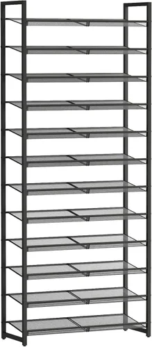 Vista 14 de Zapatero de metal para armario, entrada, organizador de zapatos de 4 niveles, estantes planos o angulares ajustables, capacidad para hasta 20 pares