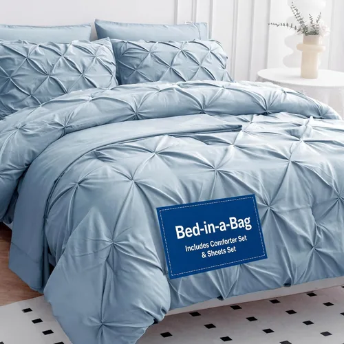Vista 17 de LANE LINEN Juego de edredón individual de 5 piezas - Ropa de cama con diseño clásico de puntada pintuck - con 1 edredón, 1 funda de almohada, 1