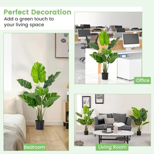 Vista 7 de GOFLAME Planta artificial Monstera Deliciosa, árbol sintético en maceta de 4 pies con 10 hojas falsas verdes, planta de queso suizo para decoración