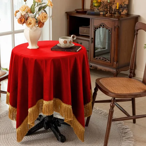 Vista 35 de F-CHU - Funda de terciopelo negro de lujo para mesita de noche con flecos dorados, mantel decorativo para mesita de noche, a prueba de polvo