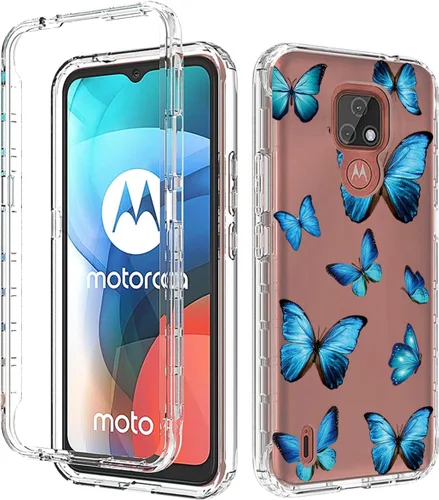 Vista 6 de Funda para Moto E7, Motorola E7 XT2095-1 con protector de pantalla de vidrio templado, bonito patrón de mariposa transparente para Motorola Moto E7