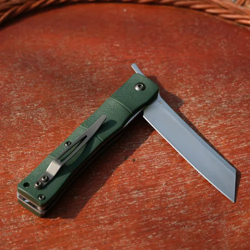 Vista 8 de KATSU, cuchilla de acero D2 hecha a mano, mango G10, estilo japonés, navaja de bolsillo plegable con clip