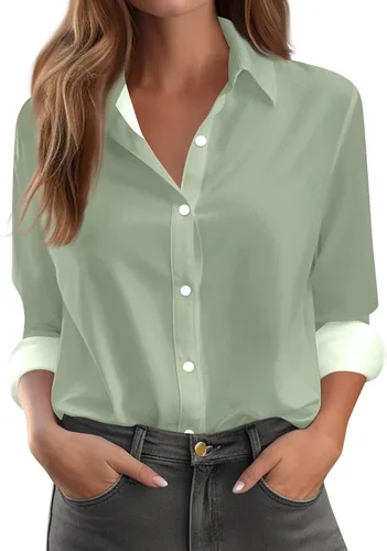 Vista 10 de Camisetas de San Valentín para mujer, camisas con botones, blusas de corazón, elegantes, informales, cuello de solapa, manga larga, suave, cómoda