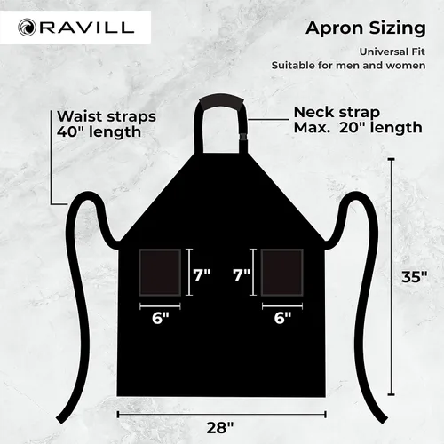 Vista 2 de Ravill Delantal impermeable para hombres y mujeres, 2 bolsillos, 35 pulgadas de largo, delantales de trabajo multiusos para lavavajillas, aseo