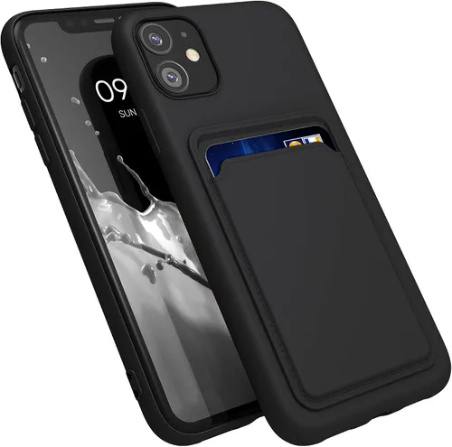 Vista 8 de kwmobile Funda compatible con Apple iPhone 11 - Funda de TPU con tarjetero de crédito, color negro
