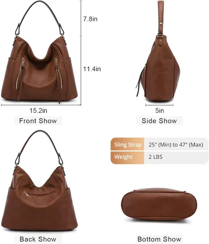 Vista 5 de Realer Handbags for Women Hobo Bags Large Crossbody Shoulder Bag Vegan Faux Leather, with HolsterWallet