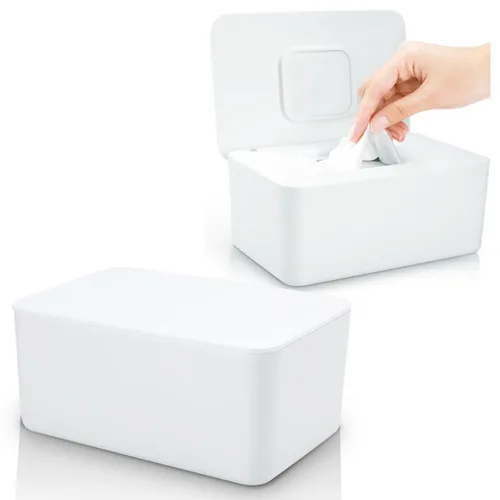 Vista 9 de Dispensador de toallitas para bebés y soporte para toallitas – Recipiente de toallitas para bebé recargable antideslizante con tapa de sellado