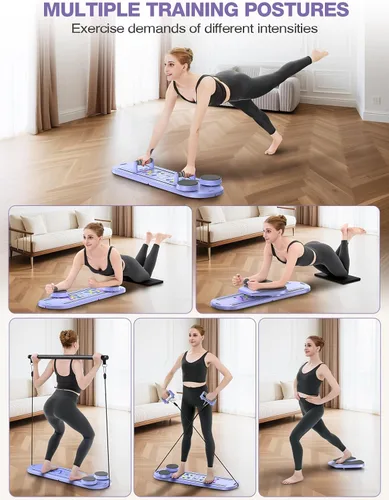 Vista 2 de Tabla de Pilates Plegable para Entrenamiento en Casa - Máquina Reformadora de Pilates Portátil para Mujeres - Juego de Reformador de Pilates