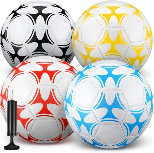 Vista 7 de Tradder Paquete de 4 pelotas de fútbol con bomba, tamaño 3, 4, 5, pelotas de fútbol desinfladas para juego de liga al aire libre y en interiores