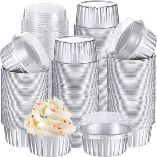 Vista 9 de Gejoy - 400 tazas para hornear de papel de aluminio con tapas, 5 onzas, clásico, negro