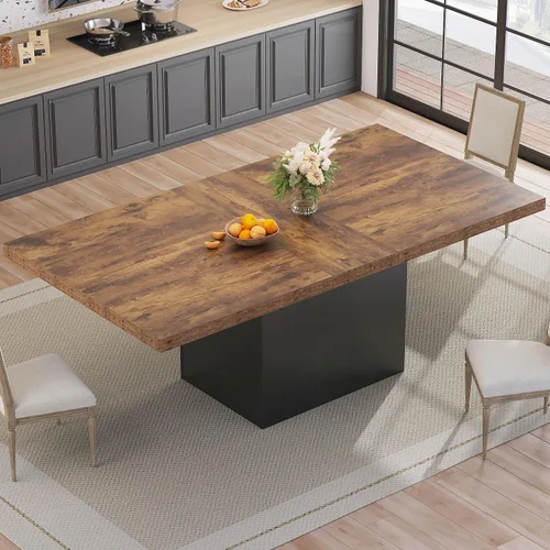 Vista 10 de HSH Mesa de comedor de 55 pulgadas para 4, moderna mesa de comedor de mármol sintético negro, mesa de cocina rectangular con pedestal resistente