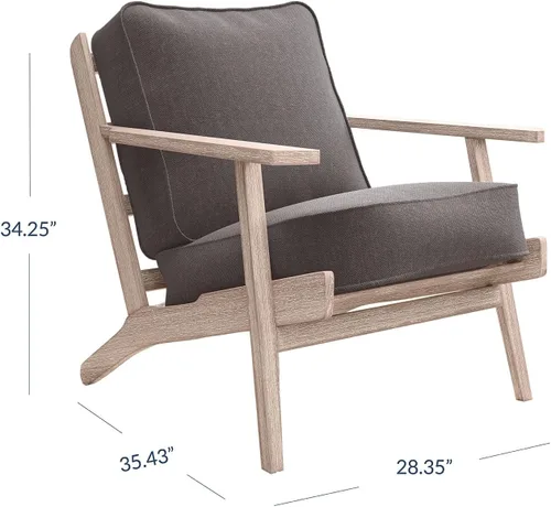 Vista 2 de BELLEZE Silla moderna de mediados de siglo con marco de madera resistente, sillón tapizado de lino, fácil montaje, cómoda silla decorativa para sala