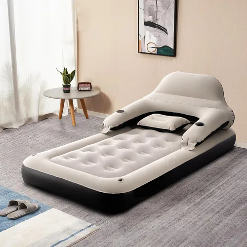 Vista 4 de Sofá cama de colchón de aire tamaño individual con cabecera y almohada, cama inflable para exteriores durante la noche