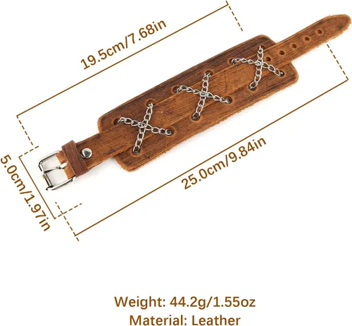 Vista 10 de HZMAN Pulseras de cuero marrón Pulsera de cuero para hombre Pulsera ajustable Pulsera de regalo de joyería