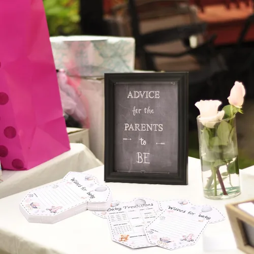 Vista 7 de CCINEE 50 tarjetas de predicción para baby shower, juegos de revelación de género, tarjetas de deseos y consejos para niños y niñas, padres recién