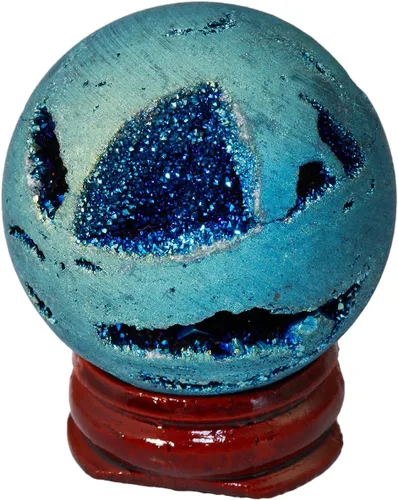 Vista 7 de SUNYIK - Bola esfera drusa geoda con revestimiento de titanio, bola de cuarzo de vidrio, gema de ágata, escultura decorativa, curación.