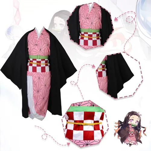 Vista 4 de Anime Cosplay Costume for Kids, Japanese Halloween Outfit Set, Tanjiro Muichiro Role Play Uniform for Boys and Girls