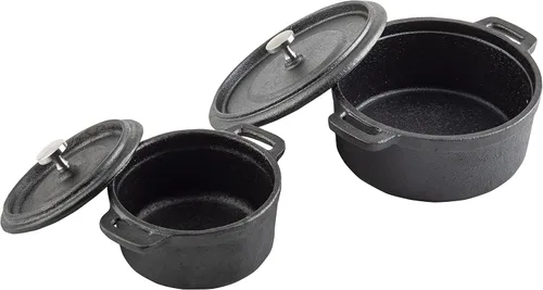 Vista 4 de Tablecraft Cocotte de 16 onzas con tapa, hierro fundido y perilla de acero inoxidable