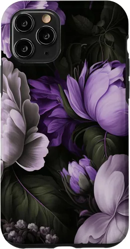 Vista 10 de Funda con estampado floral de flores de peonía púrpura y gris lavanda para iPhone 15