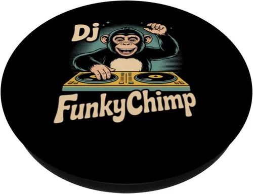 Vista 2 de DJ FunkyChimp Retro Monkey DJ Turntable Vibes PopSockets Adhesive PopGrip
