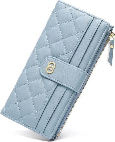 Vista 9 de RNIEGA Cartera para mujer delgada con bloqueo RFID, cartera plegable de cuero para tarjetas de crédito para mujer, cartera con cremallera y bolsillo