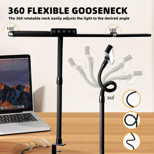 Vista 4 de BAYSQUIRREL Lámpara de escritorio LED con abrazadera, luz de escritorio con sensor humano, cuello de cisne, protección ocular remota, lámpara