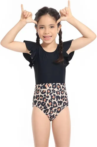 Vista 3 de Traje de baño infantil para niños, adolescentes y niñas, trajes de baño de una pieza para niños, trajes de baño negros con almohadillas