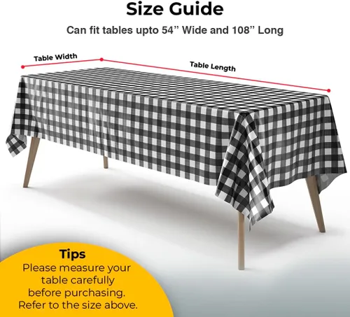 Vista 2 de Exquisite Cubierta de Mesa para Picnic - Paquete de 6 Manteles Premium Rectangulares de Plástico - Cubierta de Mesa para BBQ a Cuadros Negro