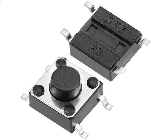 Vista 5 de Interruptor táctil de 0.177 x 0.177 x 0.150 in, 3 pines, interruptor de botón pulsador, actuador lateral, orificio pasante, interruptor micro táctil