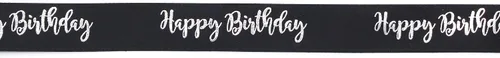 Vista 4 de Cinta negra con escritura plateada - Decoración de feliz cumpleaños para cumpleaños (negro)