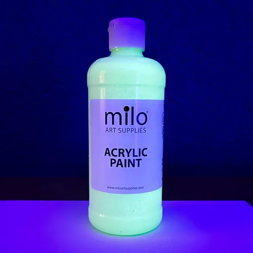 Vista 19 de milo Juego de 6 pinturas acrílicas fluorescentes Botellas de 4 onzas Paquete de pintura acrílica de colores neón para estudiantes Hecho