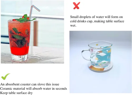 Vista 4 de Juego de 6 posavasos redondos absorbentes de piedra de cerámica lindos para bebidas de gato para tazas y tazas, mesa de café, escritorio de oficina