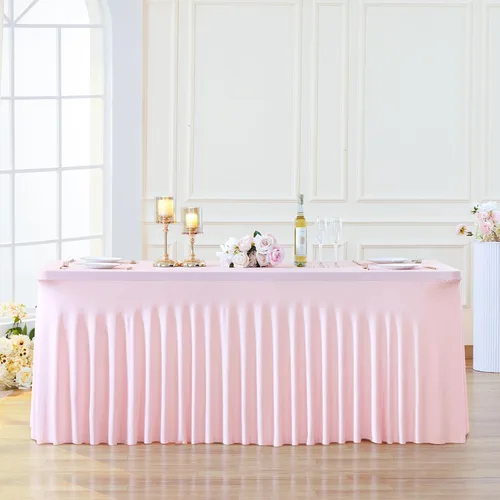 Vista 16 de Besutolife - Faldas de mesa de elastano negro para mesas rectangulares de 4 pies, diseño de una pieza, mantel para fiestas de cumpleaños, bodas