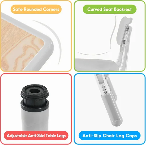 Vista 5 de Juego de mesa y silla para niños, juego de mesa y sillas para niños, altura ajustable, patas y organizador de mesa antideslizantes, escritorio