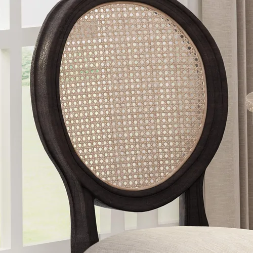 Vista 4 de GDFStudio Sillas de comedor de madera con cojines (juego de 2), beige, natural y negro
