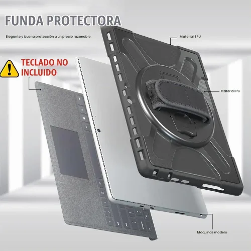 Vista 8 de ZenRich Microsoft Surface Pro 10/11 - Funda resistente de 13 pulgadas 2024, con soporte giratorio de 360° y correa de mano, resistente a los golpes