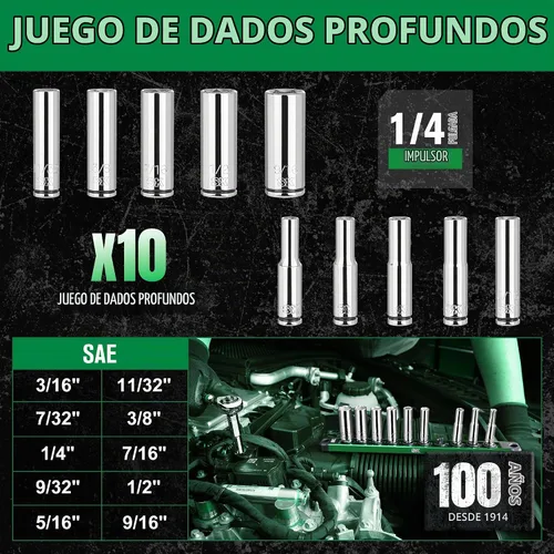 Vista 3 de SK Juego de llaves de vaso de 1/4", enchufes SAE profundos, 10 piezas de 3