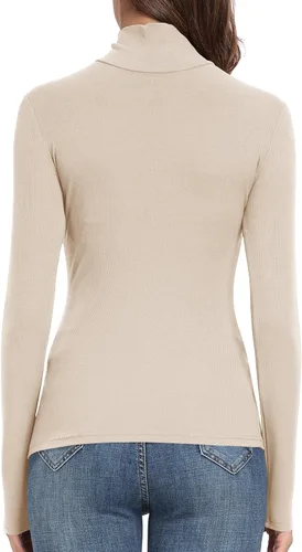 Vista 4 de PALINDA Camisas de manga larga ajustadas con cuello alto acanalado para mujer