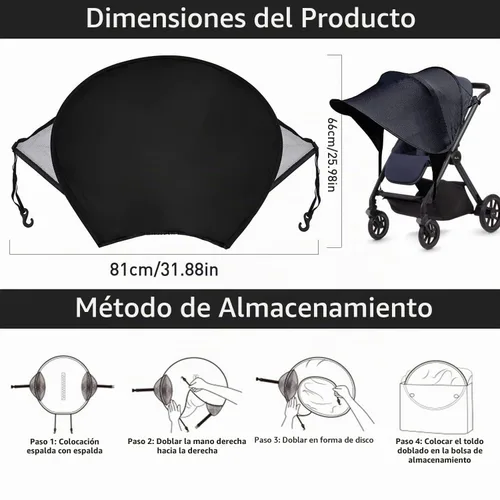 Vista 3 de Parasol para cochecito de bebé, protección solar para cochecitos, asientos de automóvil, cochecito, cochecito, cochecito, sombrilla para el sol