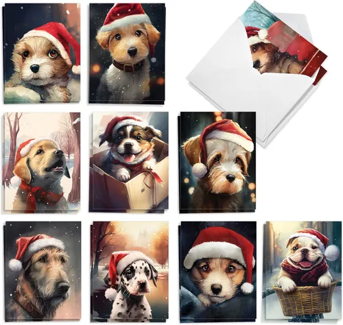 Vista 8 de The Best Card Company - 20 adorables tarjetas de felicitación navideñas (4 x 5.12 pulgadas) - Saludos de cachorros a granel, surtidos