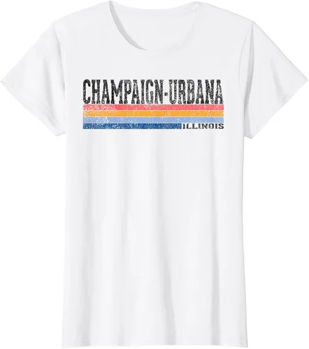 Vista 26 de clásico 1980s estilo champaign-urbana Illinois T Shirt, hombre 2XL, Blanco