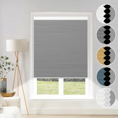 Vista 9 de Grandekor Persianas Opacas de Ventana y Estores Sin Cable con Celdas, Beige-Blanco Pálido, 46x48 pulgadas Honeycomb Shades Create a Darker Room