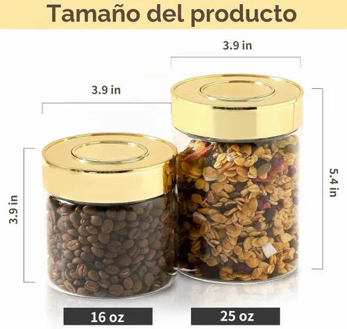Vista 2 de Envases herméticos de vidrio para almacenamiento de alimentos, botes de vidrio para la cocina con tapas - Botes de café, pasta, azúcar, té