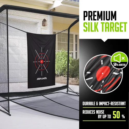 Vista 5 de Zealfeel Golf Net, Golf Simulator Enclosure Net with Side Barriers & Auto-Ball Return, Low-Noise Silk Target, Carry Bag, 2 Sand Bags, 4 Stakes