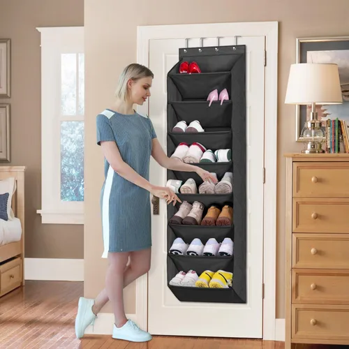 Vista 7 de KEETDY Organizador sobre la puerta con 8 bolsillos profundos, estante colgante para colgar el armario se adapta a 20 pares, soporte para zapatos