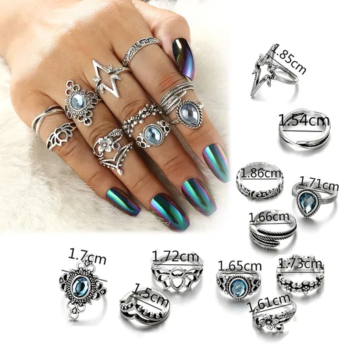 Vista 2 de FIBO STEEL Juego de 101 anillos vintage para nudillos para mujer, apilables, midi, Acero