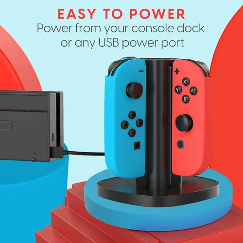Vista 5 de TALK WORKS Joy-Con Charger Dock For Nintendo Switch Gaming Controllers - 4-Remote Docking Charging Station Compatible w Switch OLED (Black)