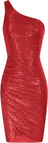 Vista 8 de GRACE KARIN Vestido de lentejuelas para mujer, con purpurina brillante, un hombro, vestido de fiesta, club, dobladillo cruzado, vestidos de cóctel